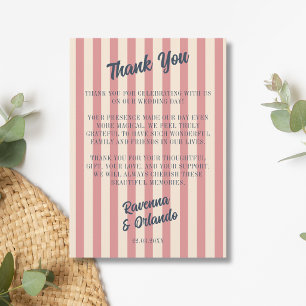 Carte de remerciement rayures rose pastel et bleu 
