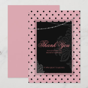 Carte de remerciement rose à pois pour petit-déjeu