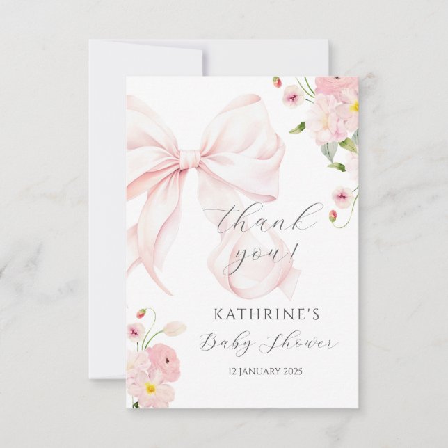 Carte de remerciement rose bébé en fleurs  (Devant)