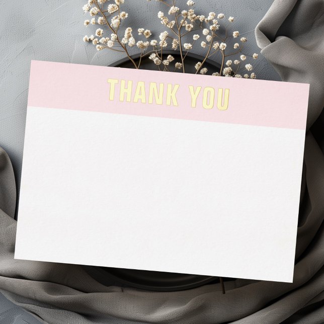 Carte de remerciement rose blanc en feuille d'or o (Gold or silver real foil pink white thank you card)