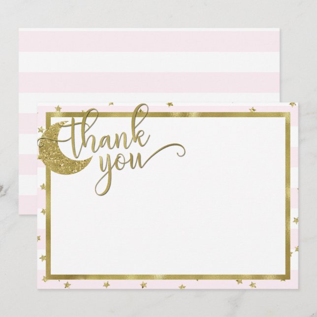 Carte de remerciement rose et or pour petite étoil (Devant / Derrière)