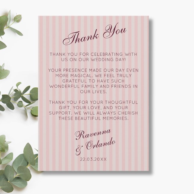 Carte de remerciement Rose Pâle Rayures Rétro Bour (Créateur téléchargé)