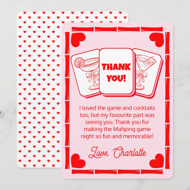 Carte de remerciement rose pour la Saint-Valentin  (Devant / Derrière)