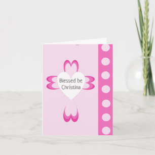 Carte de remerciement rose pour le baptême catholi