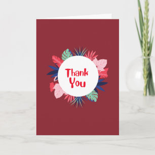 Carte de remerciement rouge avec fleurs tropicales