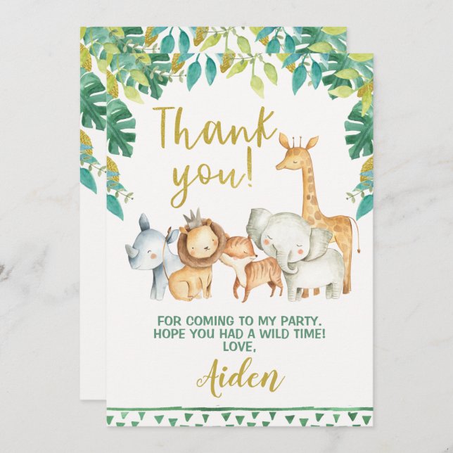Carte de remerciement Safari Garçon Dos Blanc (Devant / Derrière)