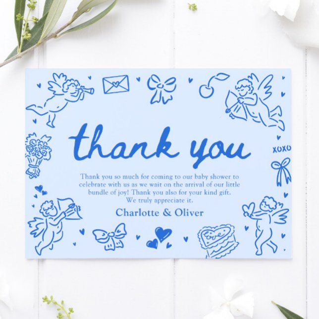 Carte de remerciement Saint-Valentin dessinée à la (Hand Drawn Valentine Sweetheart Thank you card)