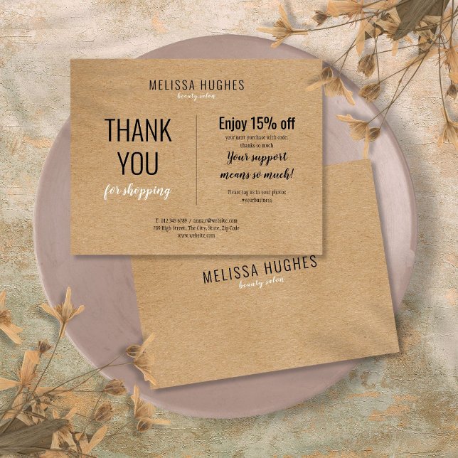 Carte de remerciement simple rustique pour remise  (Simple Rustic Thank You For Shopping Discount Card)