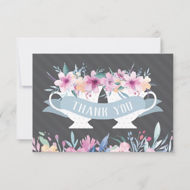 Carte de remerciement Tasse à thé avec Fleurs (Devant)