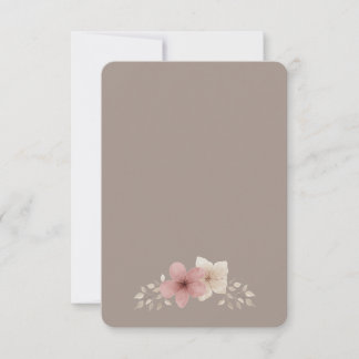 Carte de remerciement taupe et fleurs roses