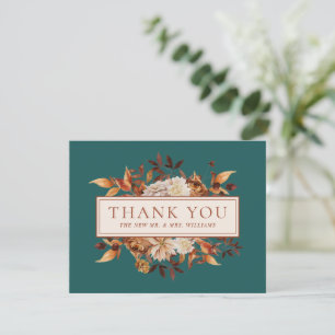Carte de remerciement Teal automne feuilles de ter