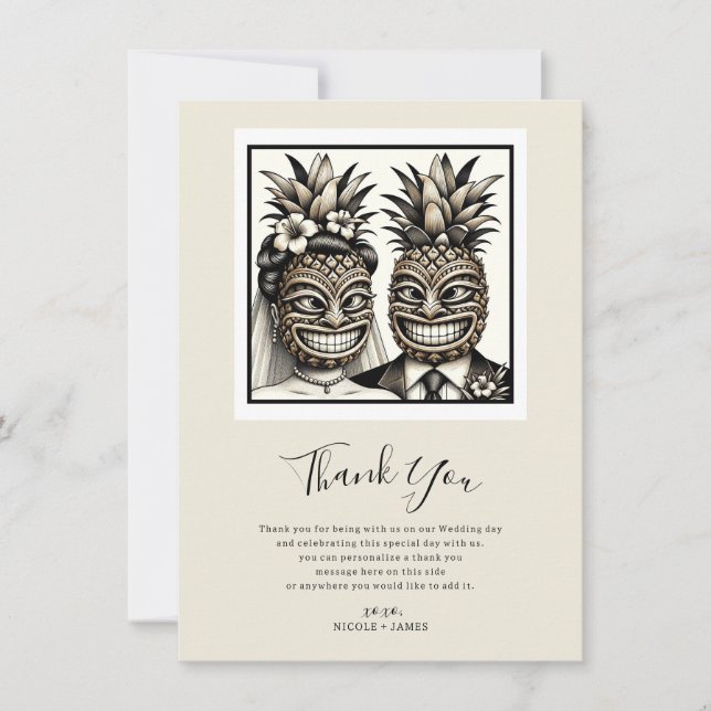 Carte de remerciement Tiki Aloha Pineapple Mariés (Devant)