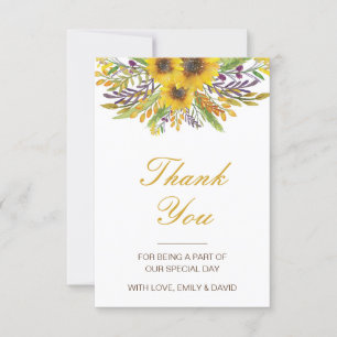Carte de remerciement Tournesol, Carte de mariage 