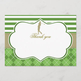 Carte de remerciement vert or golf