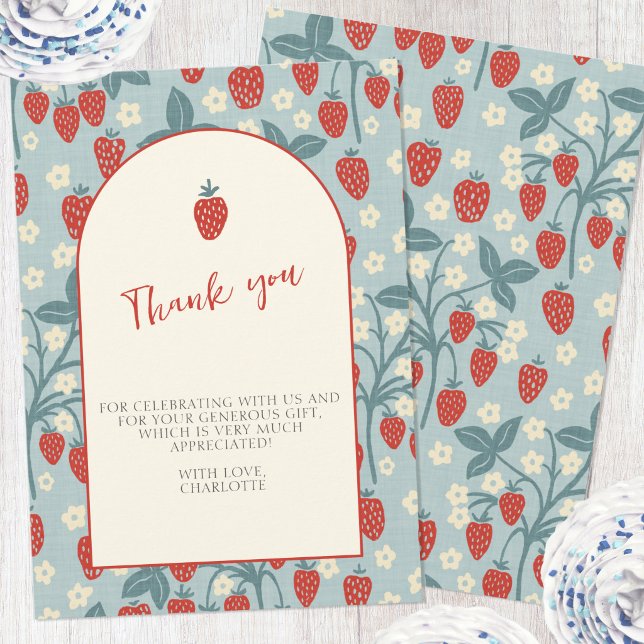 Carte de remerciement vintage fraise (Vintage inspired strawberry pattern thank you card)