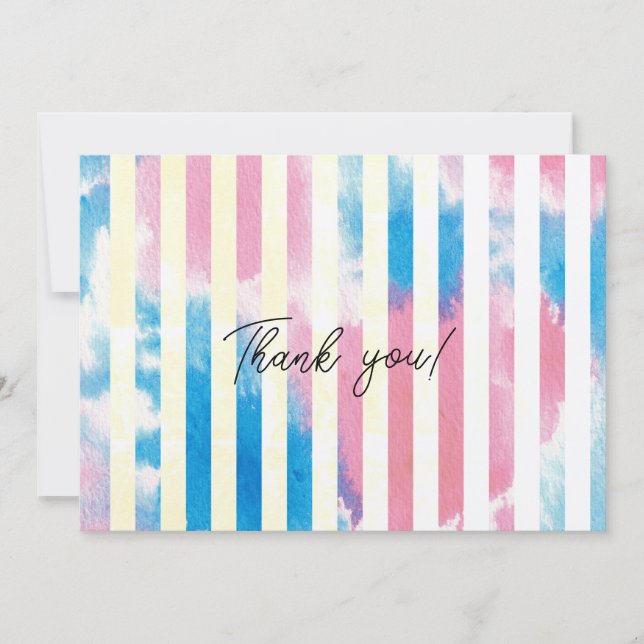 CARTE DE REMERCIEMENTS 水彩とストライプ フラット (Devant)