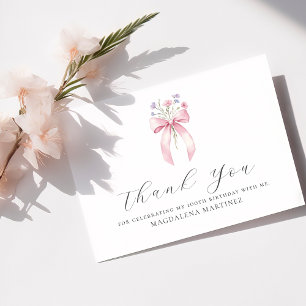 Carte De Remerciements 100e anniversaire Pink Bow Fleur sauvage plat pers