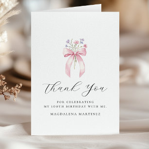 Carte De Remerciements 100e anniversaire Pink Bow Fleur sauvage plié