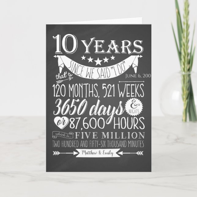 Carte De Remerciements 10e anniversaire de mariage, tableau noir, 10 ans (Devant)