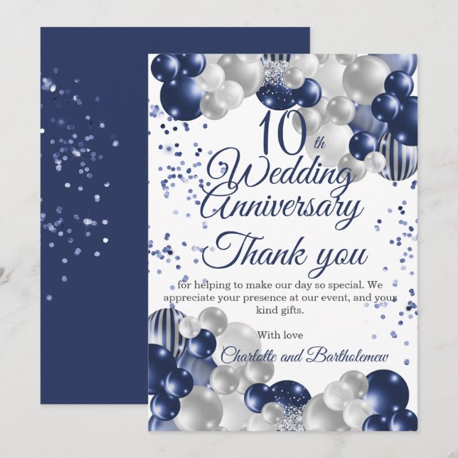 Carte De Remerciements 10e fête du Mariage (Devant / Derrière)
