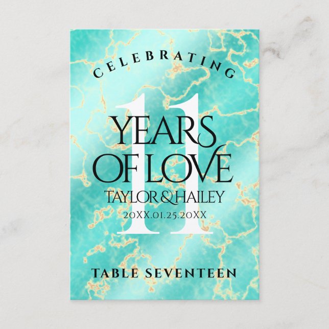 Carte De Remerciements 11ème anniversaire de Mariage turquoise (Devant)