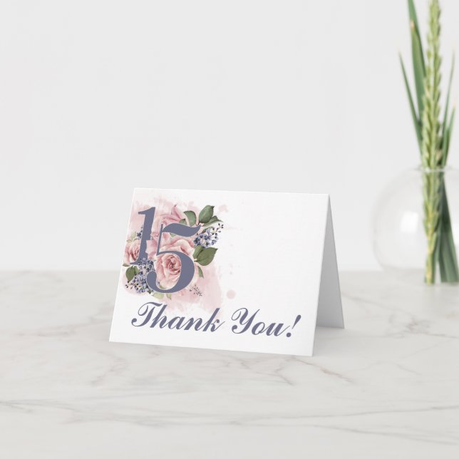 Carte De Remerciements 15e anniversaire Quinceanera Chic Floral Aquarelle (Devant)