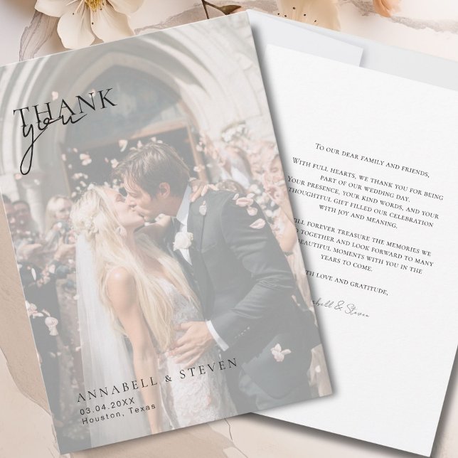 Carte De Remerciements 1 Mariage photo (Modern 1 Photo Wedding Thank You Card)