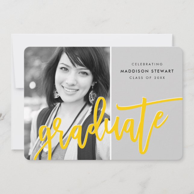 Carte De Remerciements 2020 GRAD PARTY moderne lettré superposition jaune (Devant)