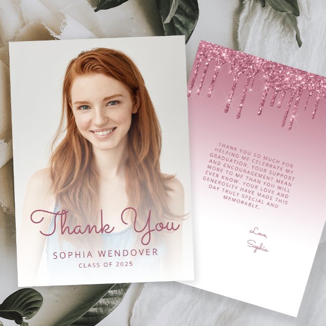 Carte De Remerciements 2025 Photo Burgundy Parties scintillant Déroulemen (Créateur téléchargé)