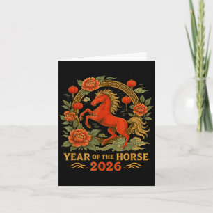 Carte De Remerciements 2026 Année du Cheval Zodiaque Chinois Nouvel An Ch