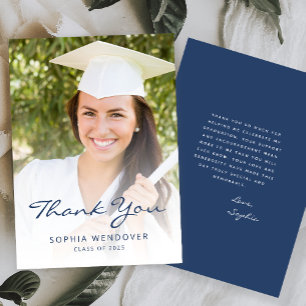 Carte De Remerciements 2026 Photo Classique Moderne Bleu Nuit Blanc