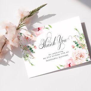 Carte De Remerciements 21e anniversaire Peony rose Plat floral