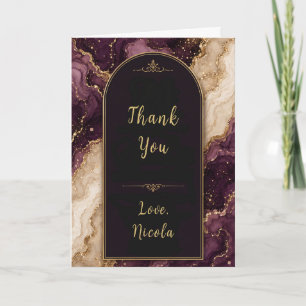 Carte De Remerciements 21e anniversaire prune et or