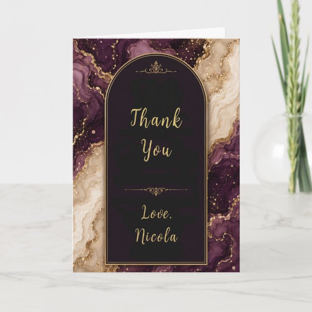 Carte De Remerciements 21e anniversaire prune et or (Devant)