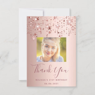 Carte De Remerciements 21e anniversaire rose or blush étoiles photo