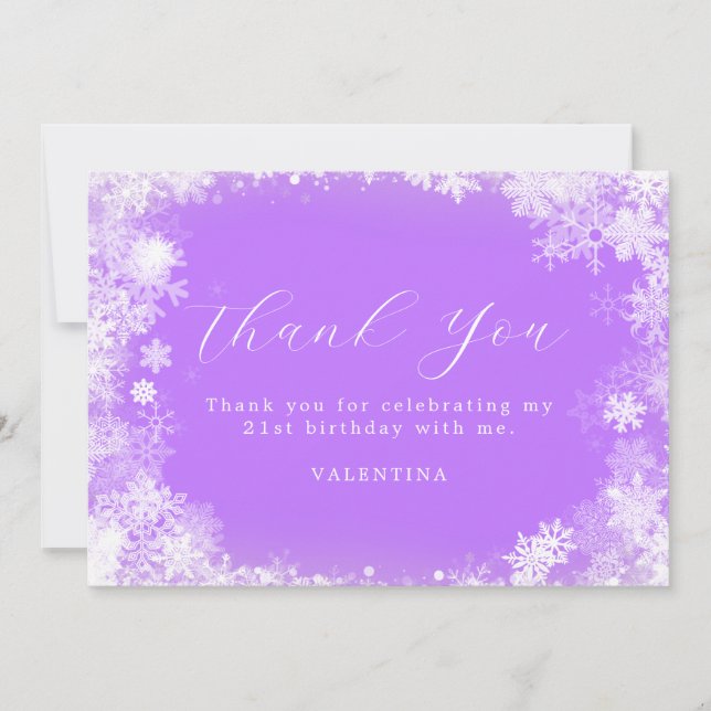 Carte De Remerciements 21e Anniversaire Wonderland Snowflake Purple (Devant)