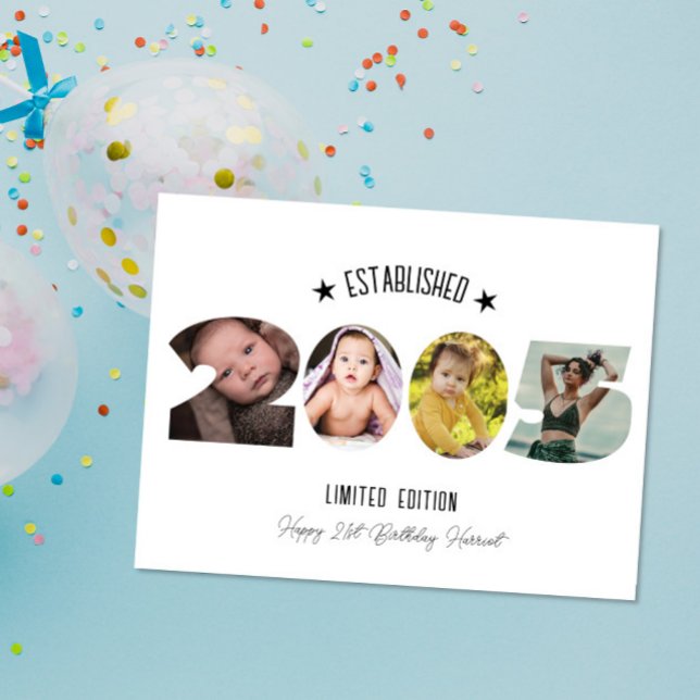 Carte De Remerciements 21st birthday Photo Collage established 2005 (Créateur téléchargé)