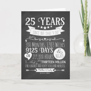 Carte De Remerciements 25e anniversaire de mariage, tableau noir, 25 ans