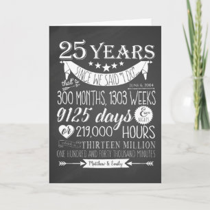 Carte De Remerciements 25e anniversaire de mariage, tableau noir, 25 ans