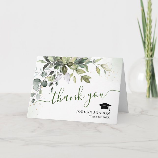 Carte De Remerciements 2 PHOTO Elegant Eucalyptus Greenery Graduation (Devant)