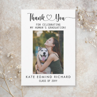 Carte De Remerciements 2 Photo Elegant Script Dog Graduation  