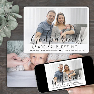 Carte De Remerciements 2 Photo Godparents Baptême moderne ou baptême