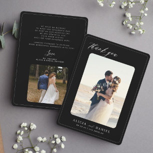 Carte De Remerciements 2 photo mariage élégant noir et blanc