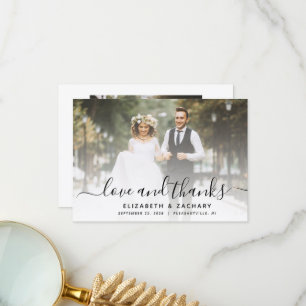 Carte De Remerciements 2-Photo Mariage Script Black