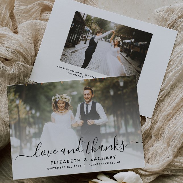 Carte De Remerciements 2-Photo Mariage Script Black (Créateur téléchargé)