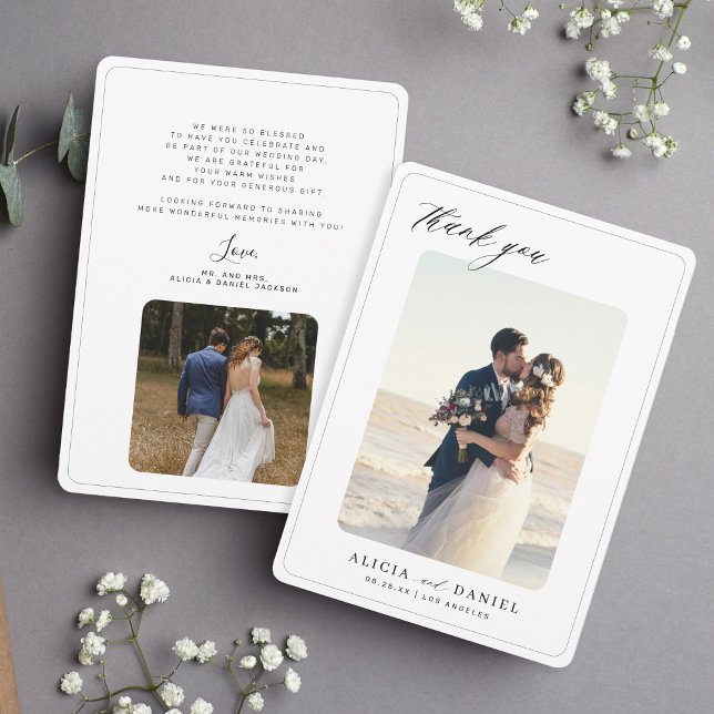 Carte De Remerciements 2 photo minimaliste élégant mariage de typographie (Créateur téléchargé)