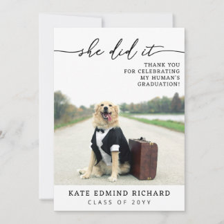 Carte De Remerciements 2 Photo Script Heart Dog Graduation  