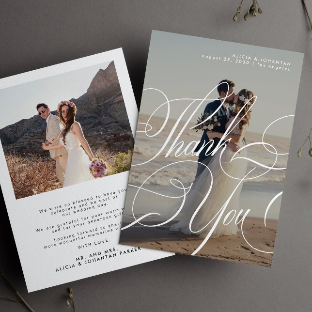 Carte De Remerciements 2 photo simple élégant script de calligraphie mari (Créateur téléchargé)