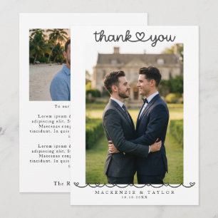 Carte De Remerciements 2 photographies Message de mariage gay personnalis