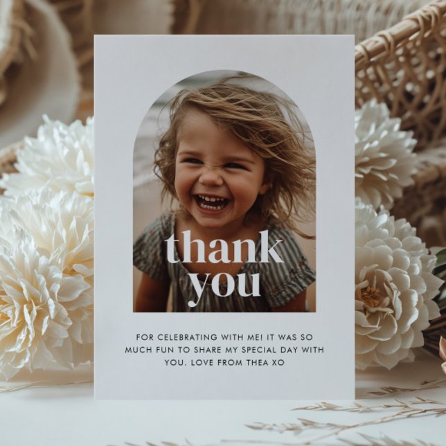 Carte De Remerciements 2e anniversaire photo arc-en-ciel (Zazzle 2nd Birthday Arched Photo - two Thank You Card 1)
